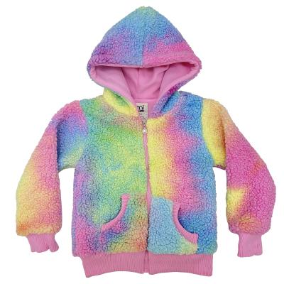 China Hot Selling Viable Children Kids Lamb Woolen Coats Good Quality Winter Girls Clothing Baby Girls Coat Tie Dye Warm Hoodie Coats for sale