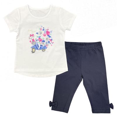 China Custom COTTON SPANDEX Summer Babies Dressing Set Kids Cotton T-shirts Tops Kids Bow Pants Two Piece Set for sale