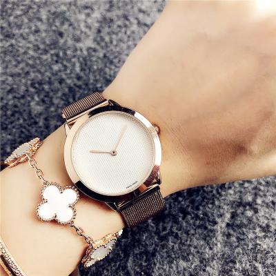 China Lowest Price Fashion Non-Specific Single Mesh Watch Classic Couple Men Wristwatch Stainless Steel Back Geneva Women Quartz Watches for sale