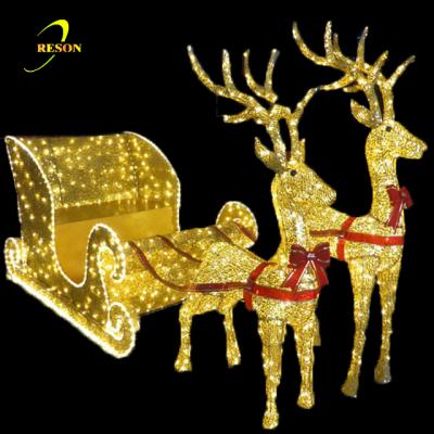 China Indoor& 3D Outdoor Acrylic Reindeer Sleigh With Led Lights For Wedding Favor Christmas Decoration for sale