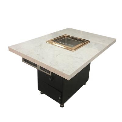 China Commercial Indoor Marble Top Electric Smokeless Restaurant Pot Table Pot Korean Restaurant BBQ Grill Table Custom Hot Commercial Electromagnetic Table for sale