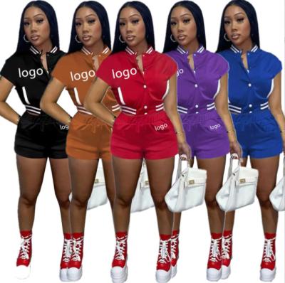 China 2022 Summer QUICK DRY Custom Logo Women Cropped Baseball Jacket Shorts Set Jogging Contrast Sets Woman Custom 2 Piece Tracksuit Set for sale