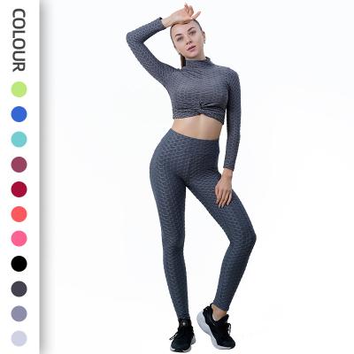 China Seamless Seamless Long Sleeve High Waist Gym Yoga Woman Leggings Set 2 Pieces for sale