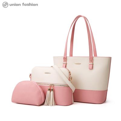 China Contrast Fashionable High Quality Leather Color PU Large Bag Fashion Women Handbag for sale