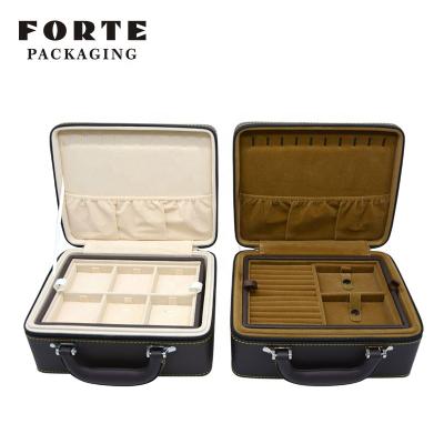 China FORTE Travel Jewelry Case Eco-Friendly Leather Portable Jewelry Box Organizer With Zipper for sale