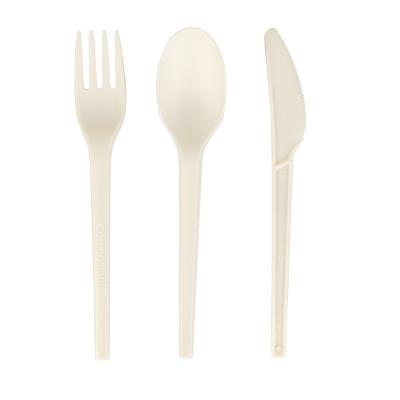 China Biodegradable Food PLA Knife, Fork and Spoon Degradable Cornstarch Birthday Pie 3 Pieces Set 6 Inches White for sale