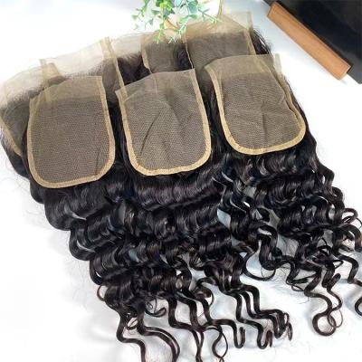 China Factory shipping wholesale 5*5 silky straight water closure popular design HD transparent dorp wave lace up closure water weave closure for black women for sale