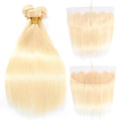 China Cheap 613 Silky Straight Wave China Closures Factory, Raw Virgin Blonde 61# Human Hair Bundles Wholesale With Closure 4*4 5*5 Closure 13*4 13*6 Headband for sale