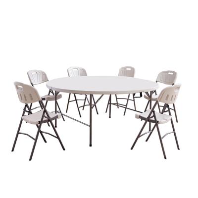 China Good quality durable outdoor rental lift weather 6ft plastic folding round dining table for events for sale