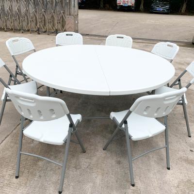 China 2022 Times Popular Simple HDPE 10 Seats 6ft Easy Carry In Plastic Half Round Dining Tables For Restaurant Party for sale