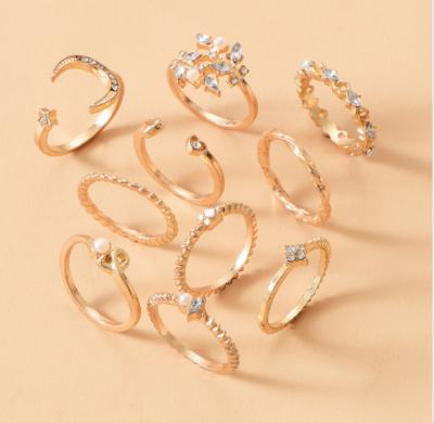 China Trendy Fashion Ring Set Star Moon Flower Shape Ring Set Adjustable Jewelry for sale