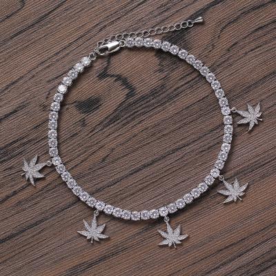 China FASHIONABLE Tennis Anklet Chain 4mm 9in Zircon Leaf Iced Out Adjustable Anklet For Women for sale