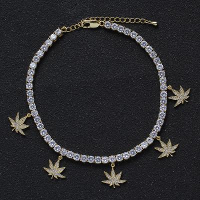 China FASHIONABLE 4mm 9in Tennis Leaf Anklet Zircon Chain Jewelry Iced Out Adjustable Anklet For Women for sale