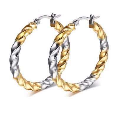 China New Stainless Steel Twisted Circle Earring With Big Round Two Tone Cuff Earring Stainless Steel Brazilian Jewelry for sale