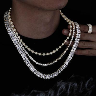 China Hiphop Hip Hop Bling Iced Out CZ Tennis Chain Copper Set AAA+ Zircon Chain Necklace For Men for sale