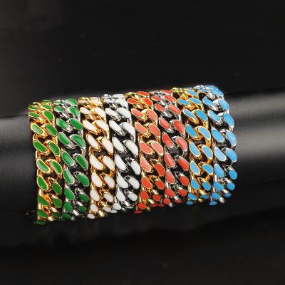 China Durable Iced Out Hot Selling Enamel Gold Plated Colorful Cuban Link Bracelet Bling Miami Type Hip Hop Bracelets for sale