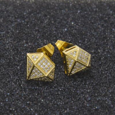 China FASHIONABLE Hip Hop Mens Iced Out Earrings Zircon Jewelry Diamond Shape Stud Earrings for sale