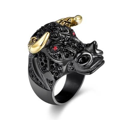 China Fashionable Stainless Steel PVD Black Plating OX Hip Hop Ring For Men for sale