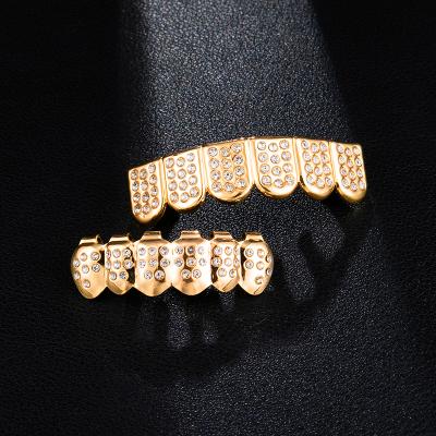 China Hiphop Hip Hop 1Set Iced Out Bling Teeth Full Rhinestone Teeth Grills Clown Grills Set For Men Top And Bottom Hitter Jewelry for sale