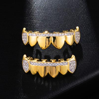 China Hiphop Hip Hop Grills Gold Silver Color Iced Out Micro Pave Full CZ Teeth Bottom Grillz Grills Charm For Men Women Jewelry for sale