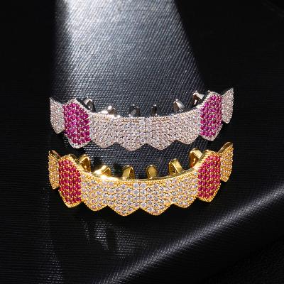 China Hiphop Hip Hop Grills Gold Silver Color Iced Out Micro Pave Full CZ Teeth Bottom Grillz Grills Charm For Men Women Jewelry for sale