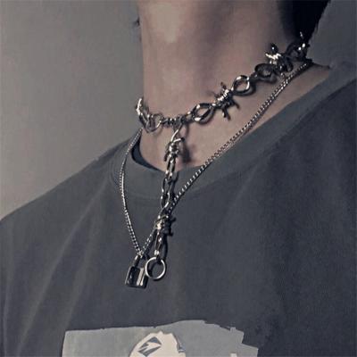 China Hiphop Alloy Jewelry Sets Chain Necklace Thorn Design Hip Hop Style Necklace Chain Lock For Men for sale