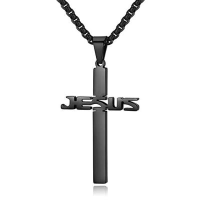 China Simple Stainless Steel Jesus Cross Pendant Necklace For Women Men 20-24 Inch Rolo Chain for sale