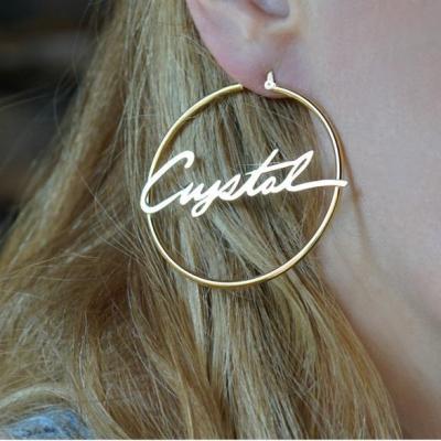 China TRENDY Stainless Steel Large Gold Personalized Name Circle Earrings for sale