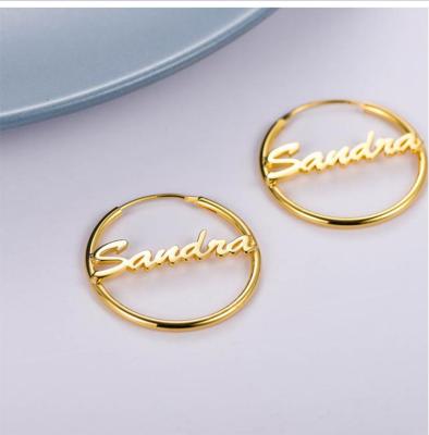 China TRENDY 925 Sterling Silver Custom Name Earrings Personalized Circle Hoop Earrings for sale