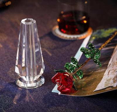 China China Wedding Decoration Weeding Gifts Red Crystal Rose Flower With Vase for sale