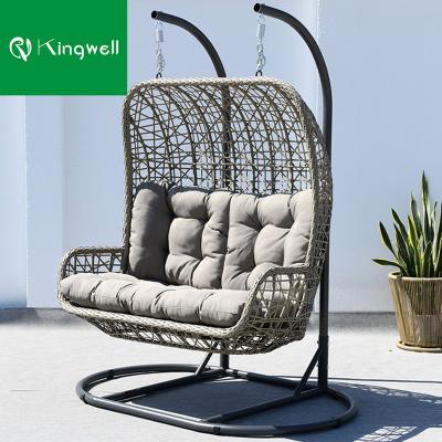 China Modern Ratten Garden Furniture Double Hanging Chair Metal Swing Chair for sale