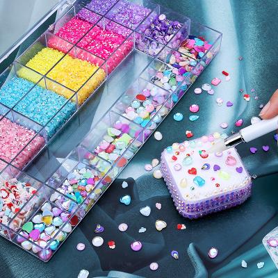 China Easy Apply BQAN 2mm Diamond Resin Flat Bottom Nail Art Crystals AB Mixed 3mm Rhinestones Set With Dotting Pen for sale