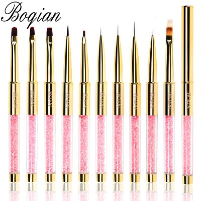 China High Quality Custom Nail Gel Brush 2021 BQAN Logo Gold Copper Parts Germany With Pink Rhinestone for sale