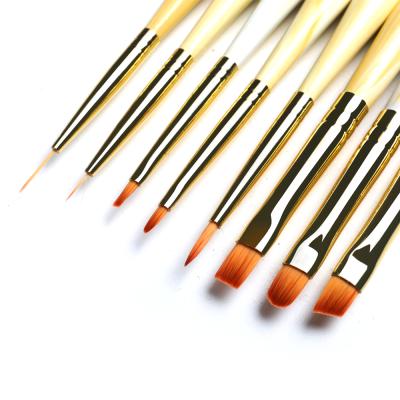 China NAIL 2021 Newest BQAN Gradient Marbling Yellow Gold Wooden Handle Kolinsky Nail Art Gel UV Brush Set With Lid for sale