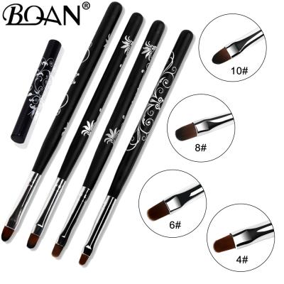 China Easy Apply BQAN #4#6#8#10 Nail Art UV Gel Polish Paint Nail Brush Black Wood Handle Carved Flowers Manicure Nail Tools for sale