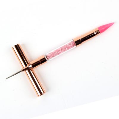 China 2021 BQAN 2021 Hot Selling Nail Art Dotting Tool For Nail Art Double Head Nail Pen Rose Gold Crystal Rhinestone Handle Wax for sale