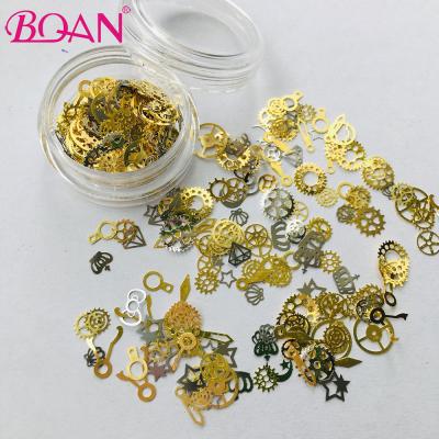 China 3d Nail Art DIY Decoration 2022 Design Gold Nail Glitter Flakes New 3D Nail Art Decoration Metal Bronze Time Wheel Steampunk Style Manicure DIY Accessories for sale