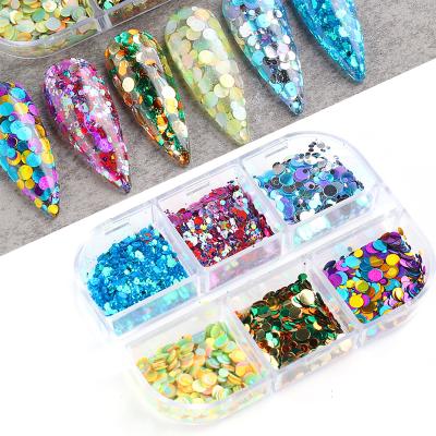 China DIY Nail Art Hot Sale Professional Seven Personal Colors Round Nail Glitter Flakes Chrome Nail Glitter Powder Dip Set for sale