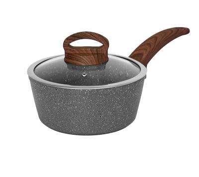 China Sustainable Factory Hot Sell Non Stick Sauce Pan With Handle Gray Marble Coating Induction Bottom Soft Touch Healthy Cooking PFOA FREE for sale