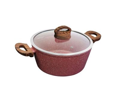 China Factory Direct Sale Sustainable Non Stick Casserole With Induction Bottom Soft Touch Healthy Cooking PFOA Red Marble Coating Handle FREE for sale