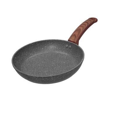 China Modern Wholesale Home Use Non Stick Frying Pan With Handle Gray Marble Coating Induction Bottom Soft Touch Healthy Cooking PFOA FREE for sale