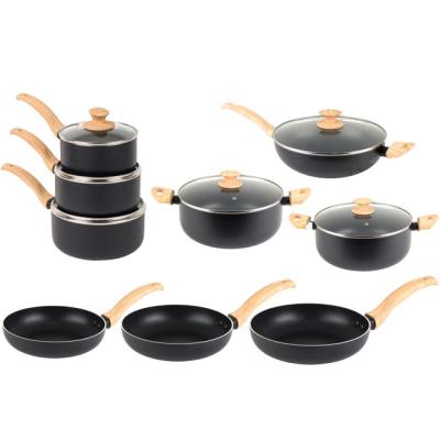 China CLASSIC Aluminum Nonstick Cooking Set Induction Kitchen Nonstick Cookware Set With Wood Handle for sale