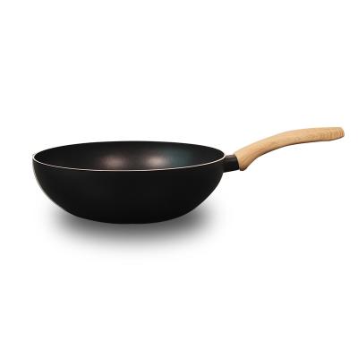 China Wholesale Sustainable Non Stick Wok Stir Wok Pan With Black Nonstick Coating Handle Induction Bottom Soft Touch Healthy Cooking PFOA FREE for sale