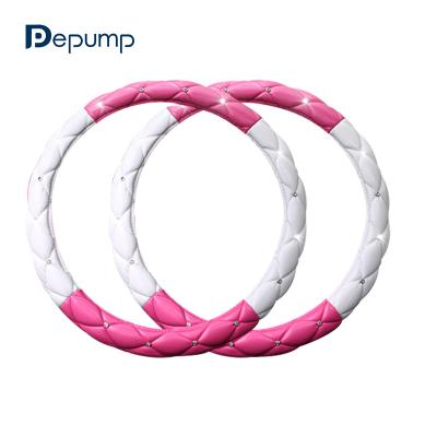 China Fashion Cute Hot Sale Pink Leather FX-P-036 With Leather Diamond Steering Wheel Cover for sale