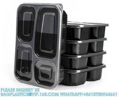 China Packaging 3 Compartments Takeout Boxes Black Microwave Plastic Lunch Box Food Containers Wholesale for sale