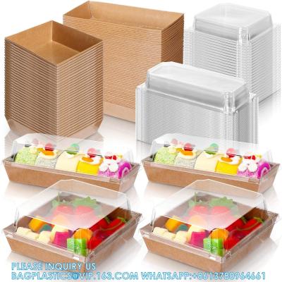 China Charcuterie Box With Clear Safety Lid 5 Brown Square Disposable Food Container Bakery Bread Box Brown Baking for sale