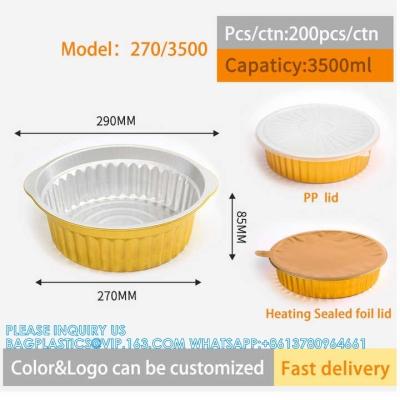 China 270mm Diameter 3500ml Golden Series Aluminum Foil Baking Round Shape Pan/Container With Lid For Fast Food Packing for sale