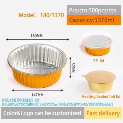 China 180mm Diameter 1370ml Fast Food Packing Pan Plates Disposable Food Tray Aluminum Foil Containers With Cardboard Lid for sale