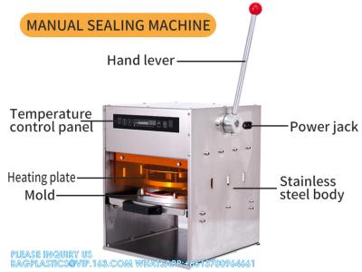 China Manual eléctrico redondo y cuadrado Comida Caja de alimentos Contenedor de bocadillos de alimentos Máquina de sellado sellador de papel de aluminio en venta