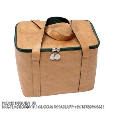 China Dupont Kraft Paper Tyvek Thermal Deliver Lunch Bag Insulated Cooler Grocery Bag With Zipper Custom logo waterproof for sale